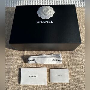 Chanel Black EMPTY HANDBAG STORAGE BOX ONLY W/ White Camellia ,Ribbon & Booklet